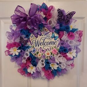 Welcome Wreath with Butterflies , Great for Spring & Summer